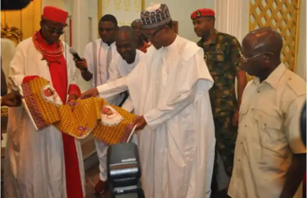 Buhari gets goat gift from elderly Edo woman